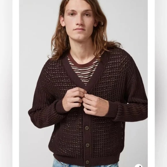 URBAN OUTFITTERS BDG Beach Cardigan Dark Brown Sz Large NWOT V-neck Open Knit. - Picture 2 of 4